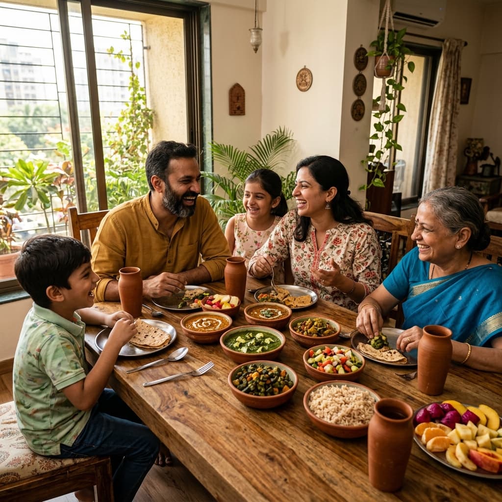 Family eating Indian Thali
